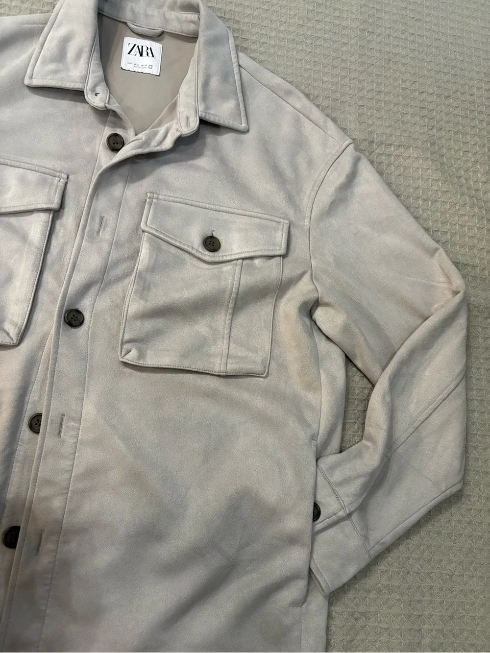 Zara Light Gray Men's Shirt Jacket with Chest Pockets